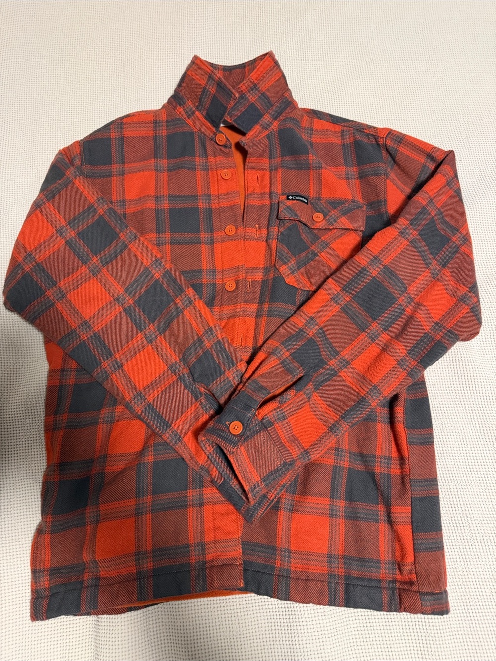 Columbia Red and Black Plaid, Fleece Lined Button-Down Shirt